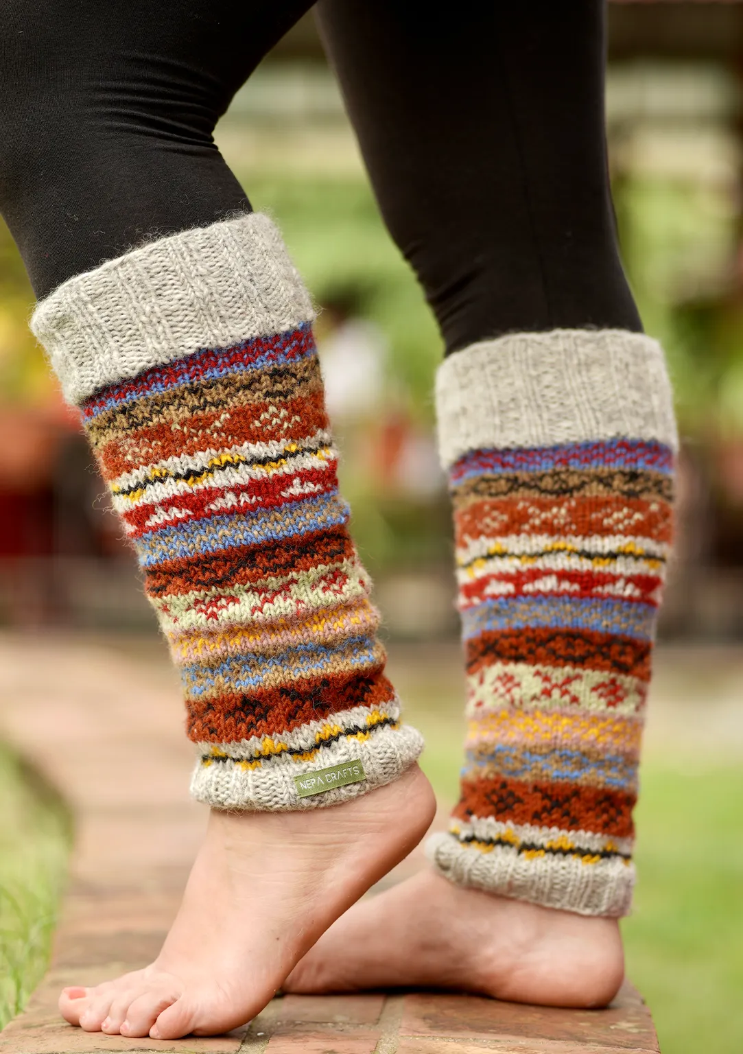 Multicolor Gray Red Pure Wool Legwarmers