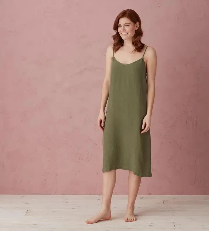 Olive Green Alice 100% Linen Cami Nightie