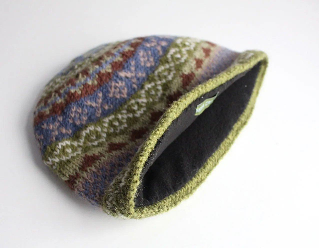 Olive Green  Handknitted  Woolen Sherpa Beanie Cap