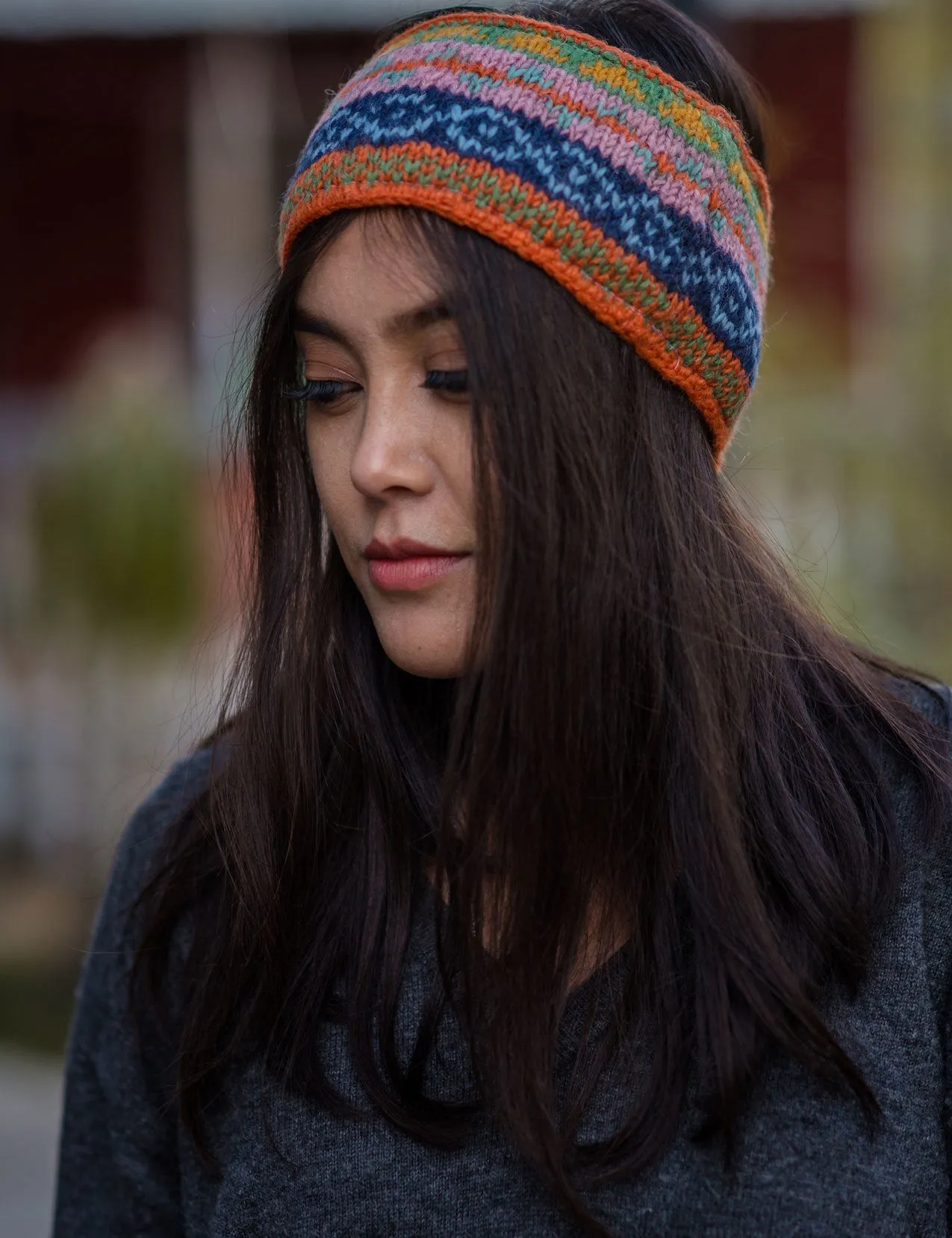 Orange Multicolored Winter Sherpa Woolen Head Band