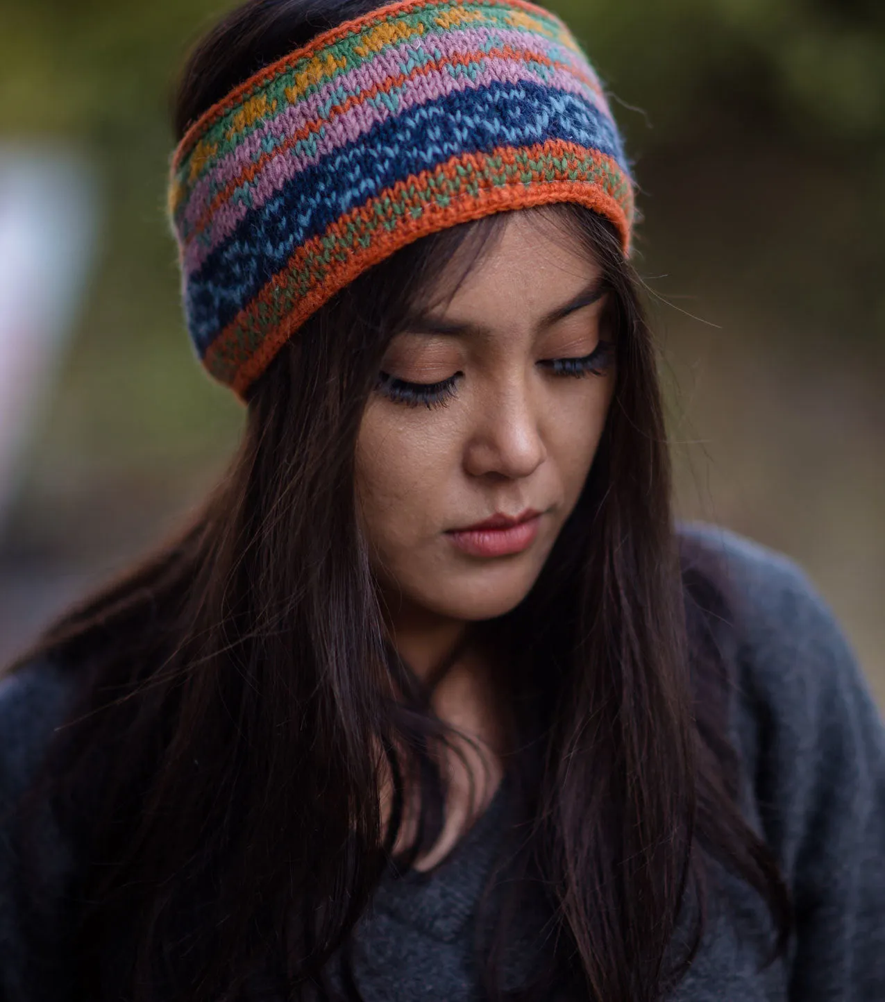 Orange Multicolored Winter Sherpa Woolen Head Band