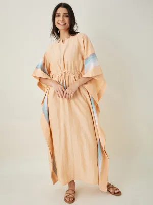 Peach Striped Cotton Kaftan with Waist Tie UP