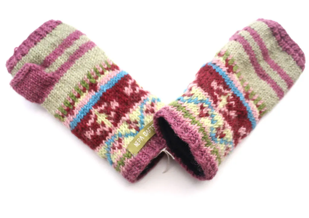 Pink and Cream Lining Finger less Gloves /Hand Warmers