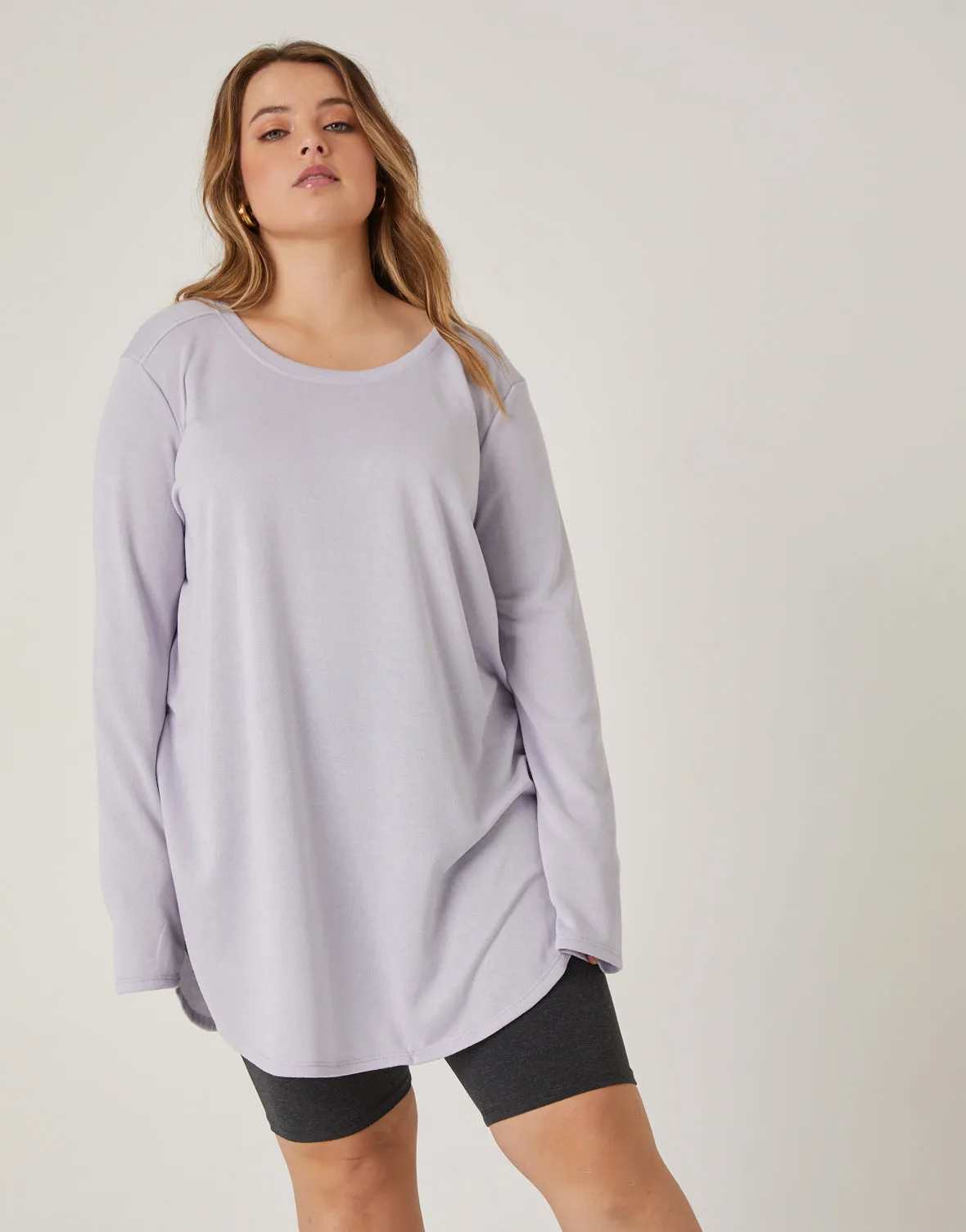 Plus Size Knit Flowy Long Sleeve Tee