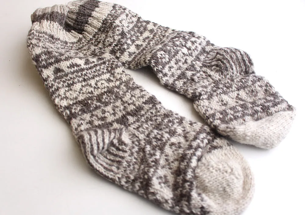 Pure Woolen Grey and White Mixed Knee High Socks