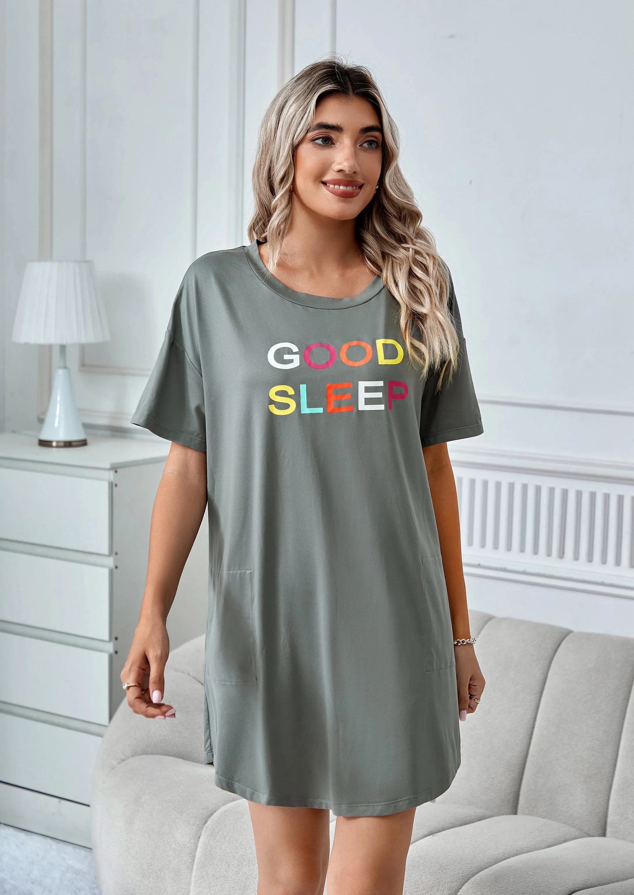 Richie House Nightgowns Short Sleeve Sleepshirts Nightshirt Lounge Dress Sleepwear RHW4069