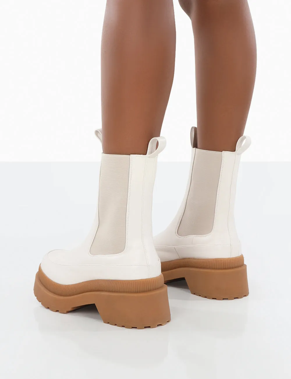 Rise Wide Fit Platform White Chunky Rubber Sole chelsea Boots