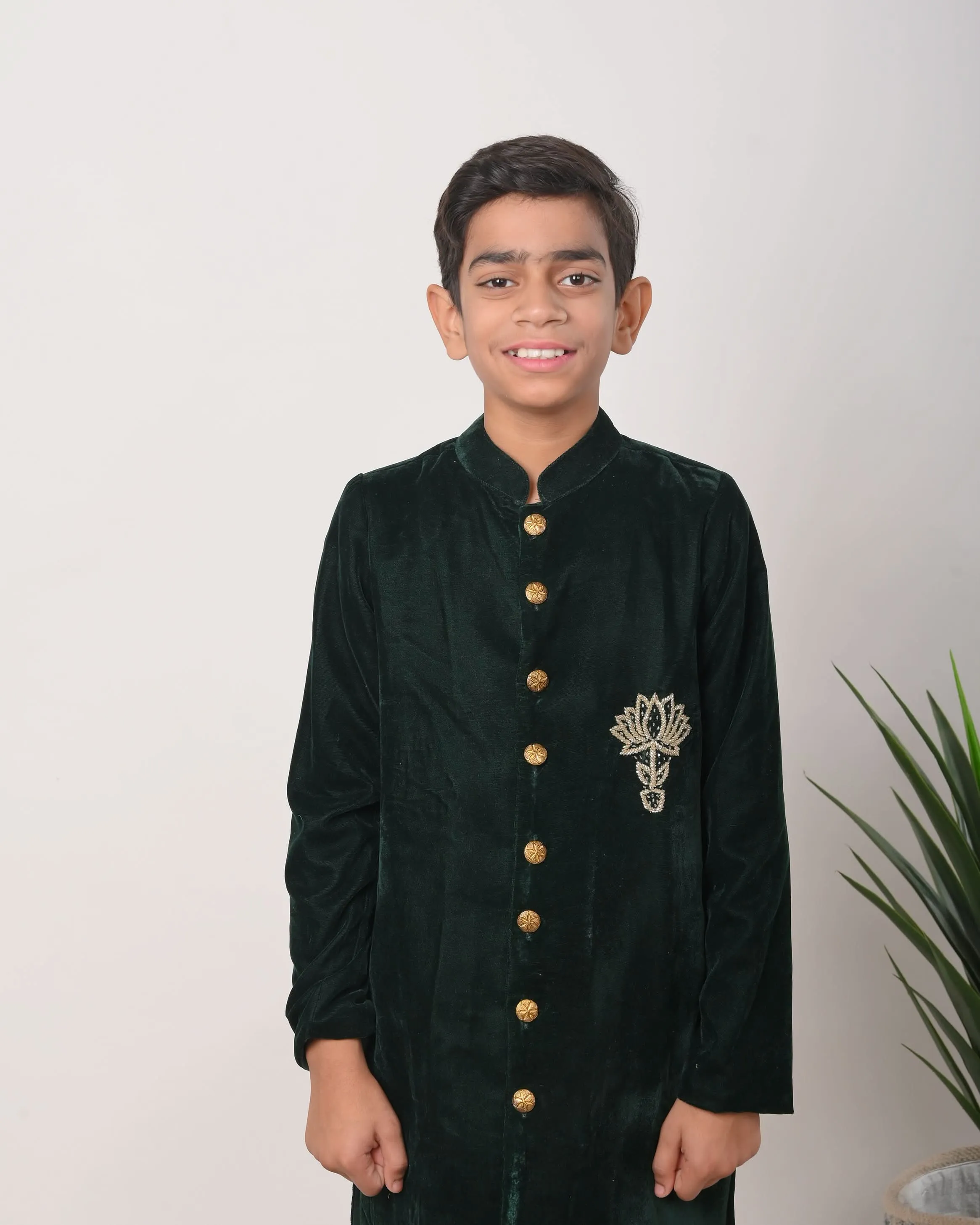 Vantara Bandgala jacket with silk pajamas for Boys  | Shobitam Custom wear Made To Order