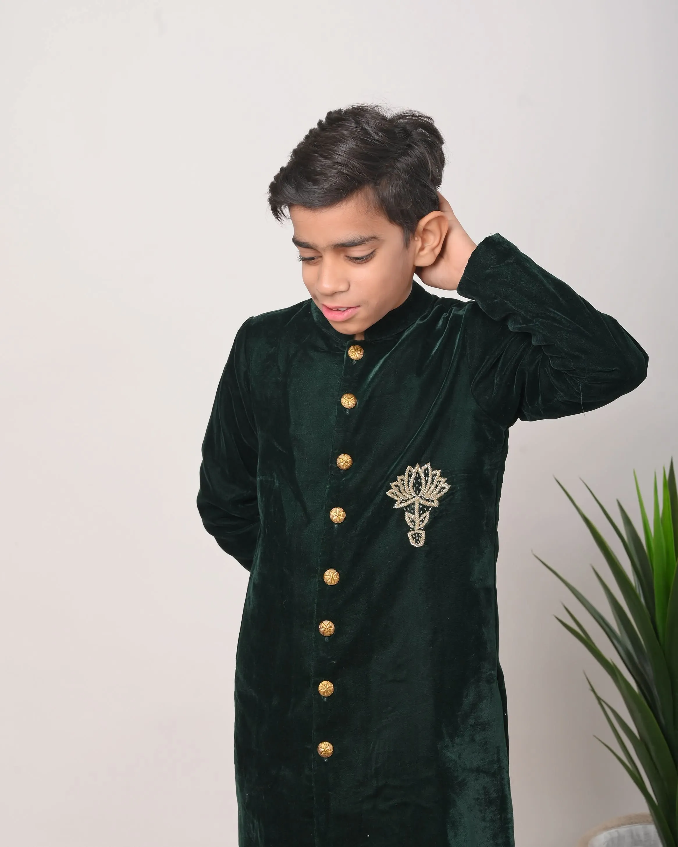 Vantara Bandgala jacket with silk pajamas for Boys  | Shobitam Custom wear Made To Order