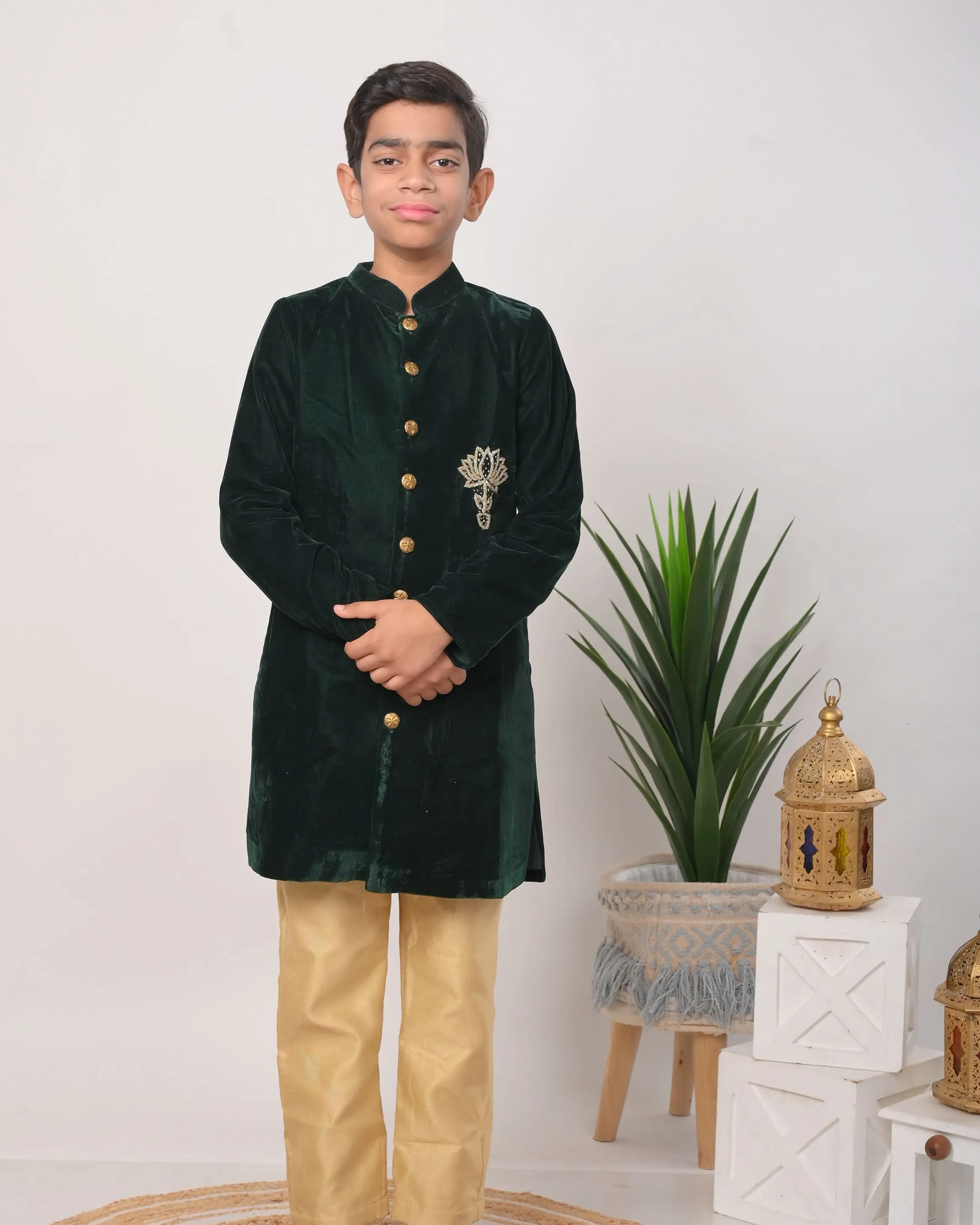 Vantara Bandgala jacket with silk pajamas for Boys  | Shobitam Custom wear Made To Order