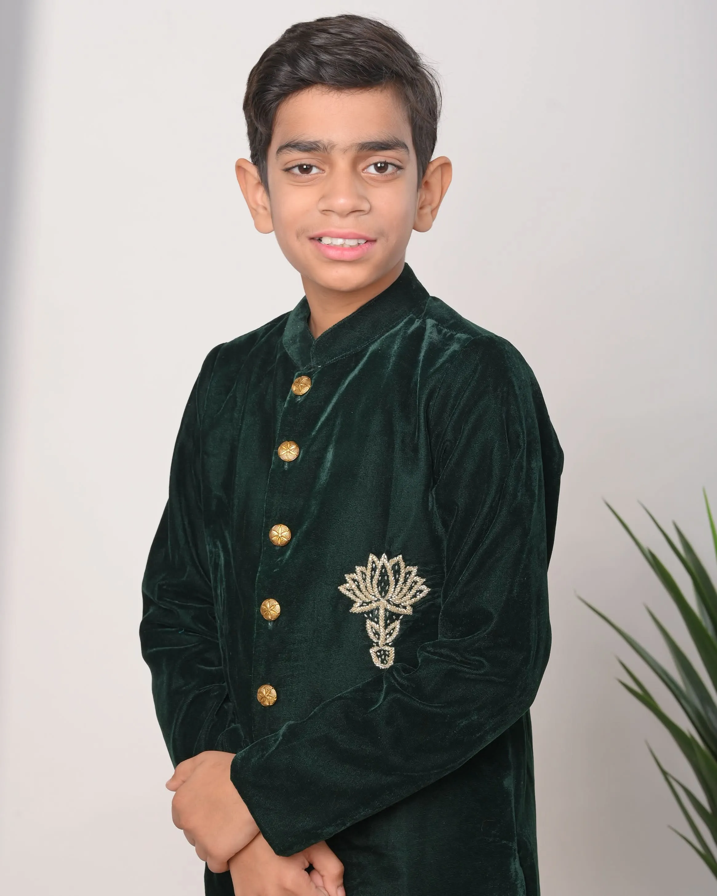 Vantara Bandgala jacket with silk pajamas for Boys  | Shobitam Custom wear Made To Order