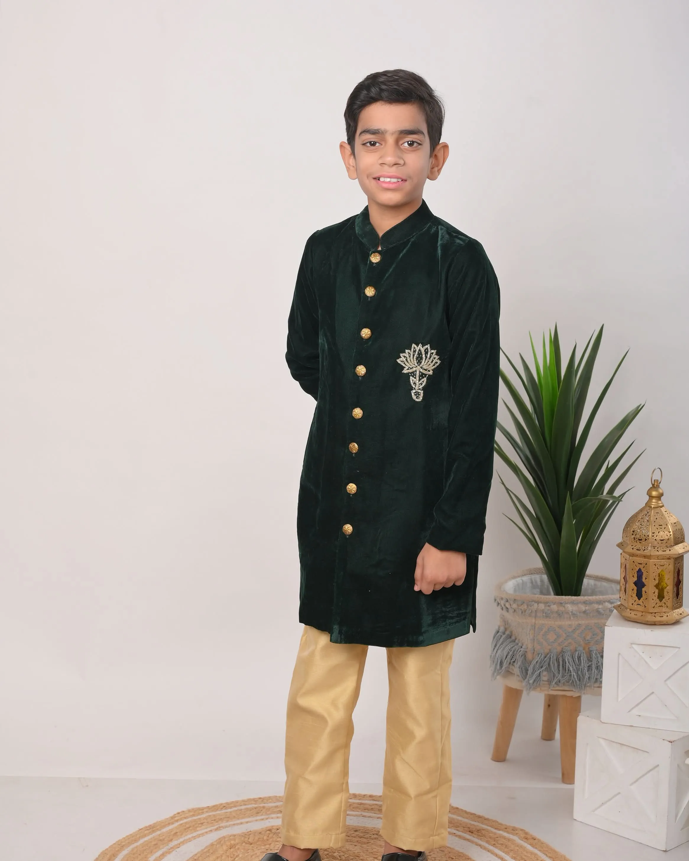 Vantara Bandgala jacket with silk pajamas for Boys  | Shobitam Custom wear Made To Order