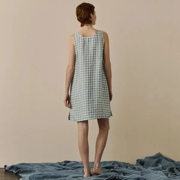 Warm Blue Gingham Linen Nightdress