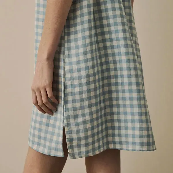 Warm Blue Gingham Linen Nightdress