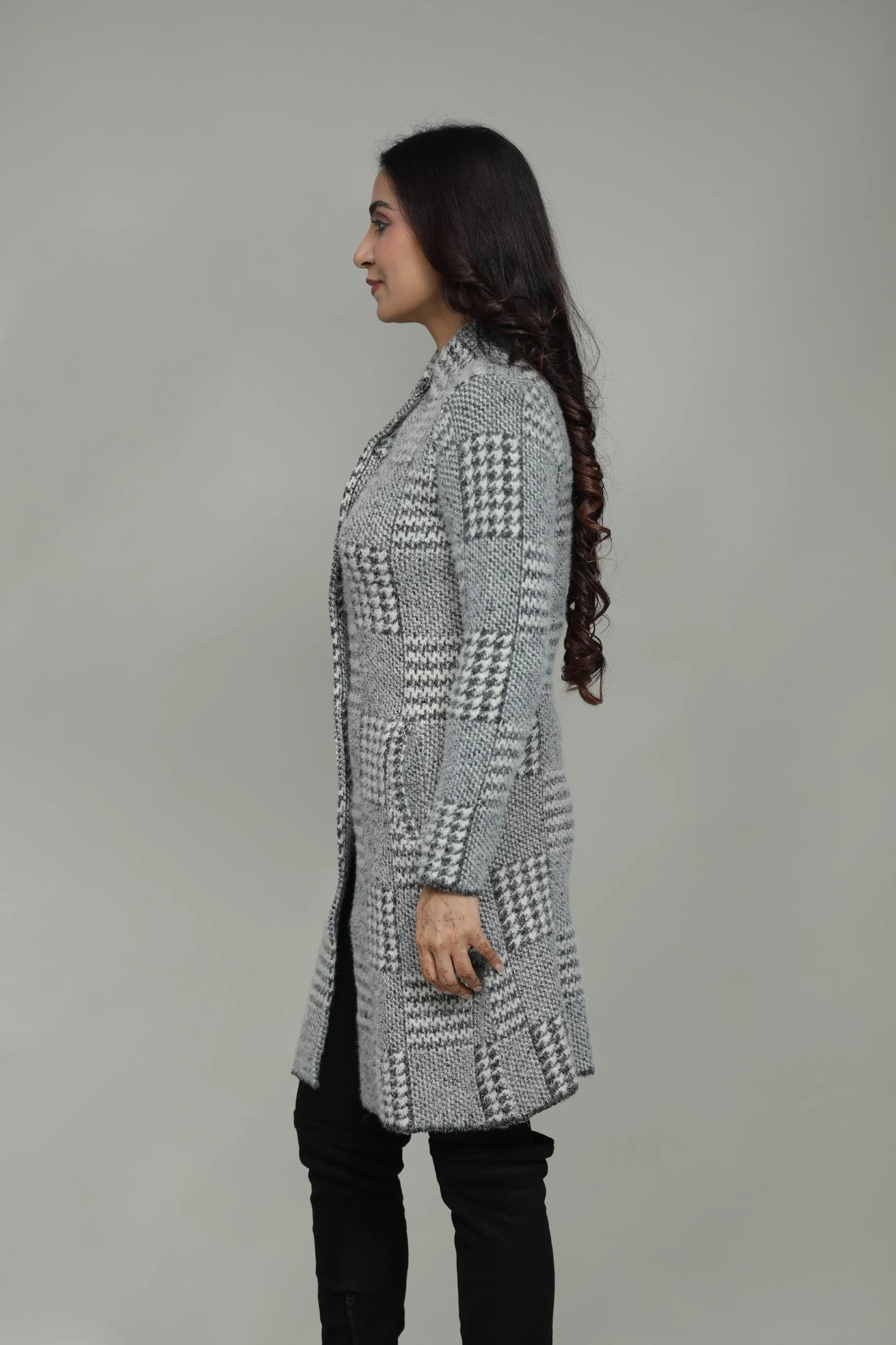 Winter Check Long Coat For Women