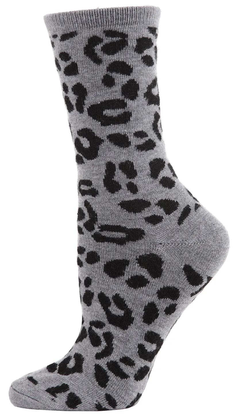 Women's Cashmere Animal Print Crew Socks -Grey Heather