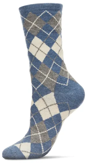 Women's  Cashmere Argyle Crew Socks -Denim