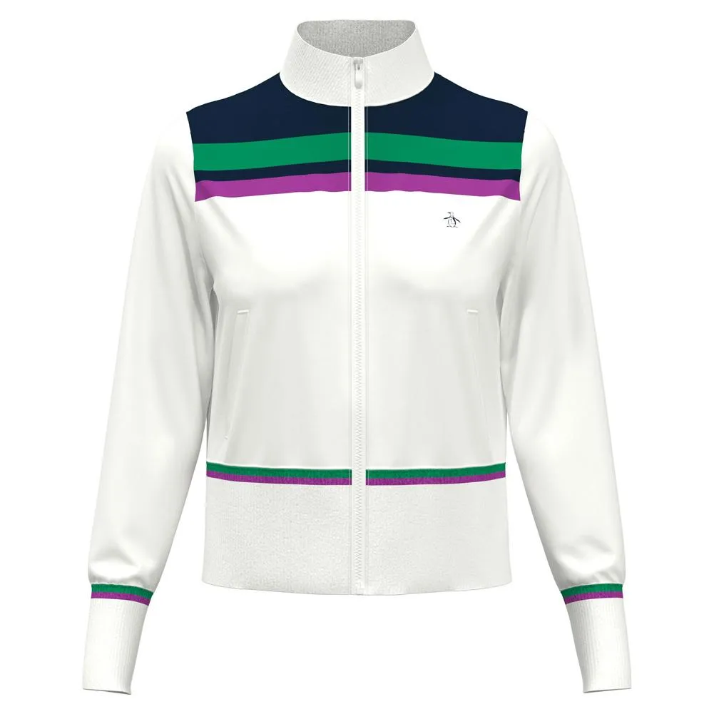 Womens Cropped Full Zip Tennis Jacket with Blocking Bright White