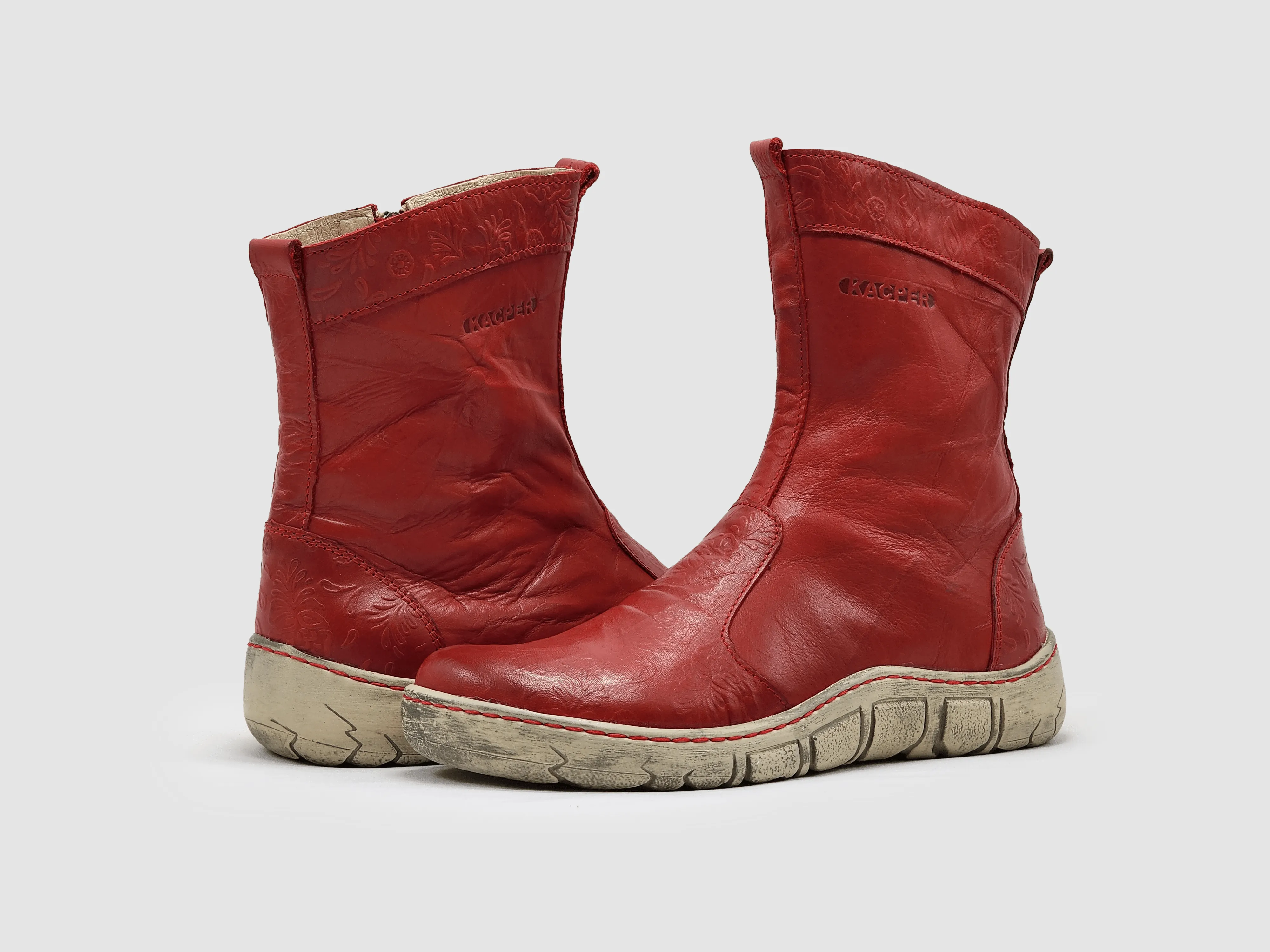 Women's Original Mid Insulated Zip-Up Leather Boots - Red