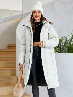 Women's warm windproof zipper thickened long coat